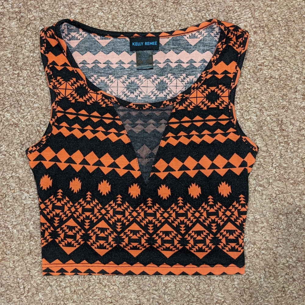 Kelly Renee XS Red-Orange and Black Sleeveless Cropped Tank